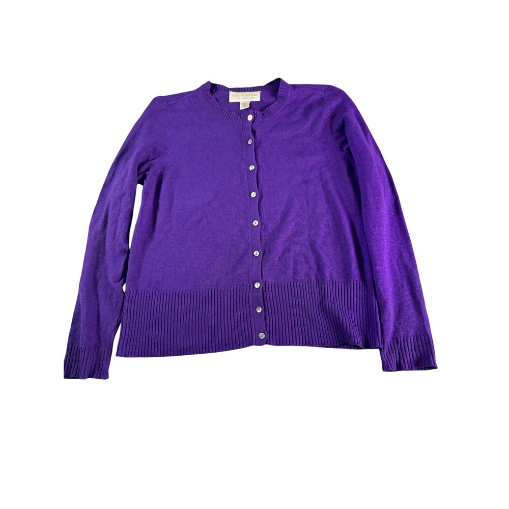 Petite Sophisticate Silk Cashmere Cardigan P Purple Button Front Sweater Flaw